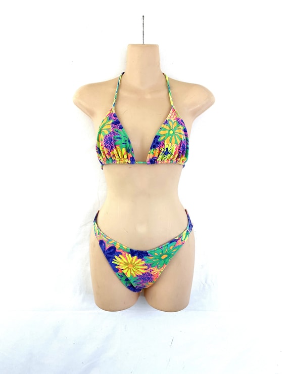 Vintage 90s 1990s Fun Summer Beach Swimsuit Two Pi