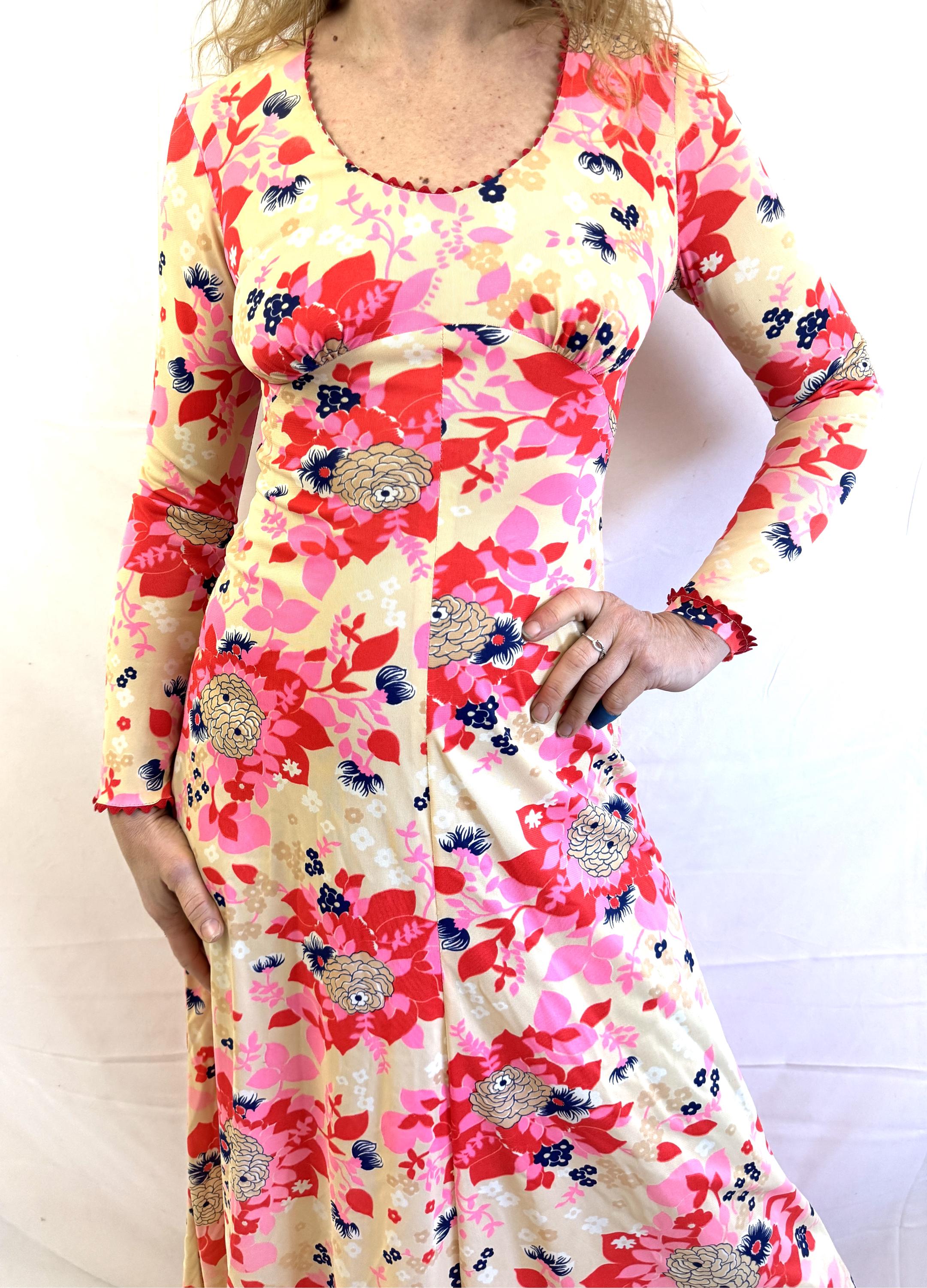 Vintage 1970s 70s Tropical Floral Luau Tiki Hawaii Hawaiian Maxi Dress ...