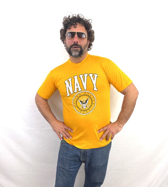 Vintage 1970s 80s Yellow United States Navy Tshirt