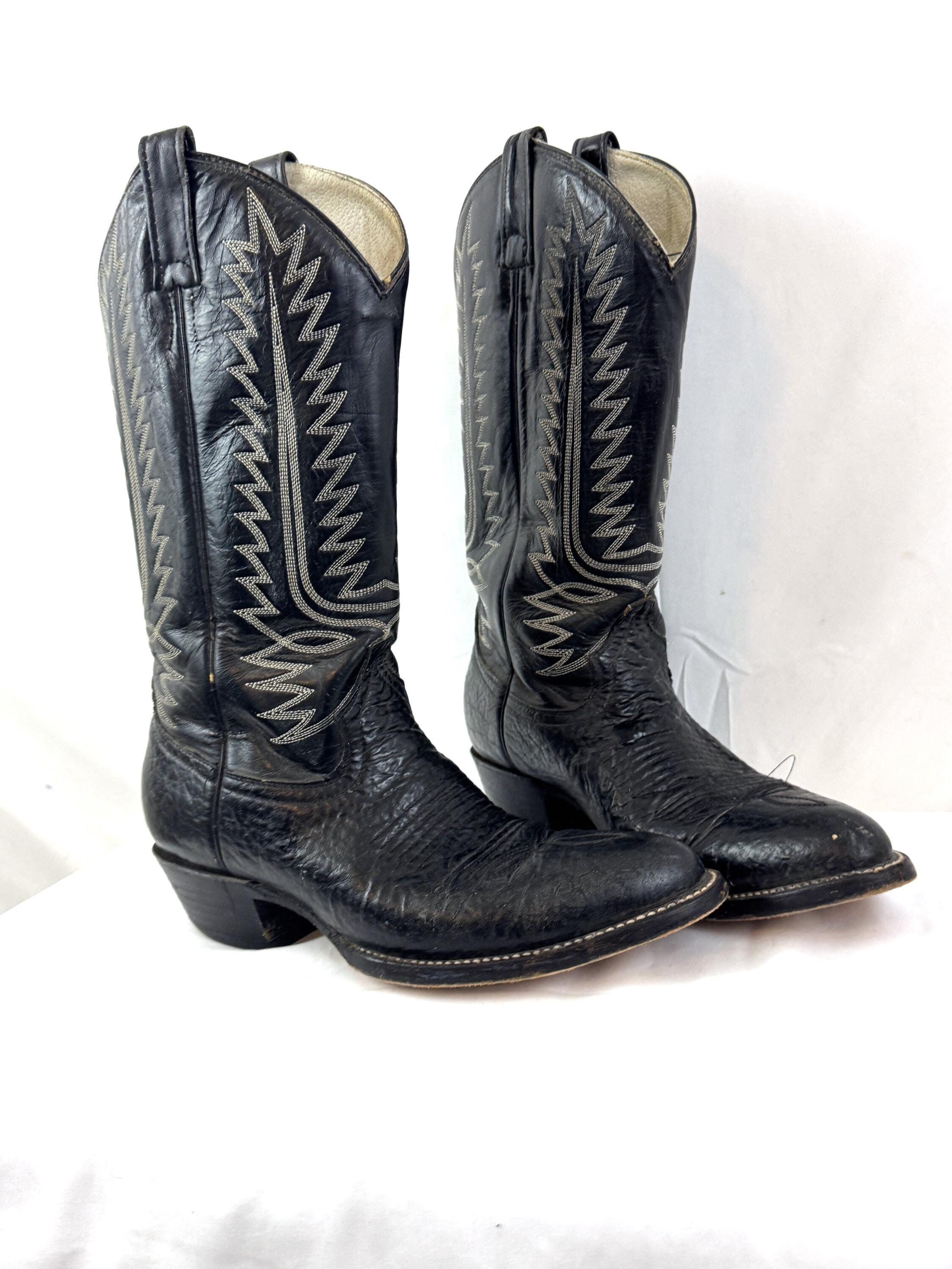 Cowtown Boots Cowboy Western Rodeo Round Toe Black Leather 