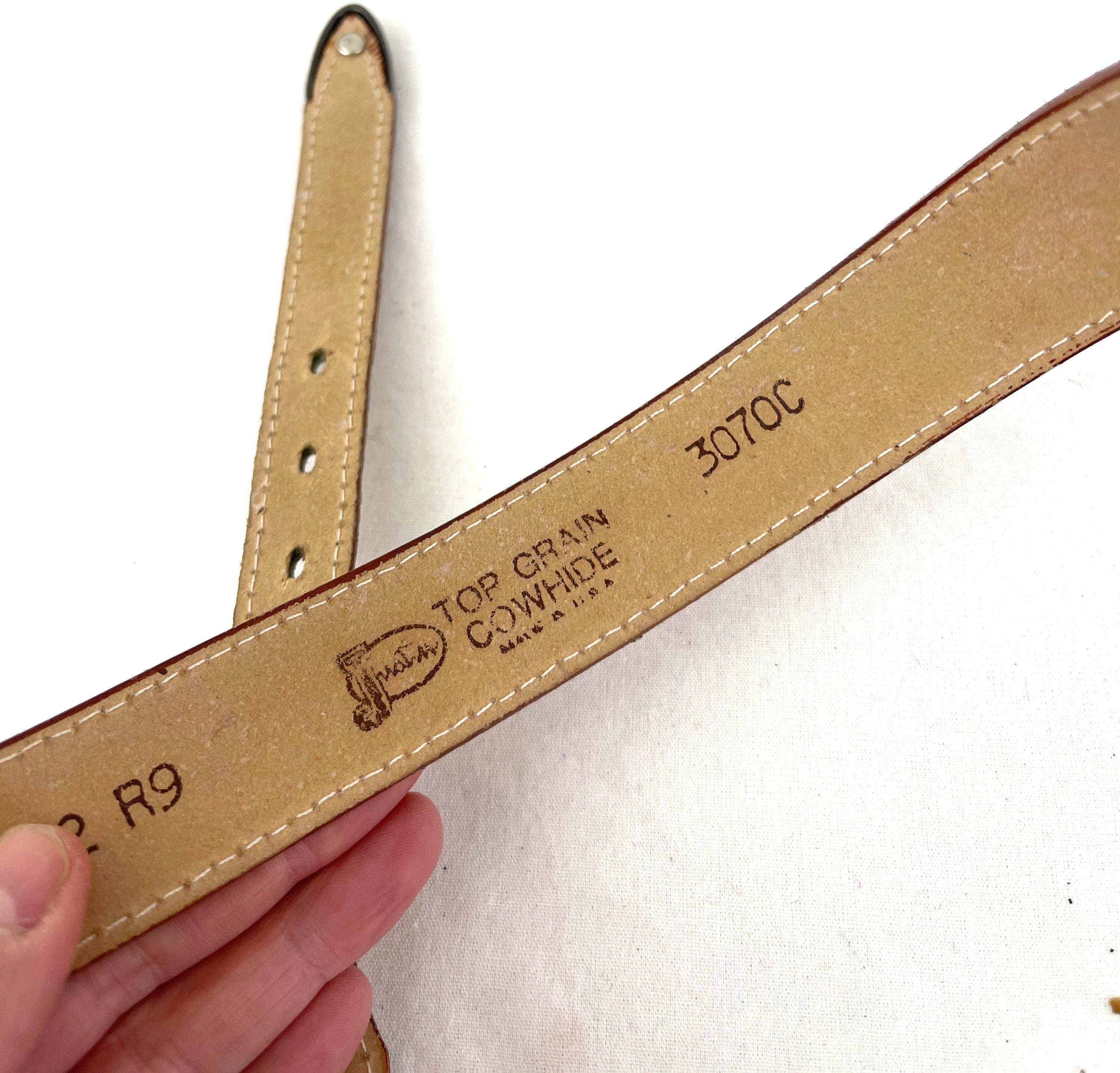 Justin Womens Size 28 Brown Leather Vintage Top Grain Cowhide Belt Made In USA Justin Belt Womens Size 26 Beige Top Grain Cowhide Vintage  main image 2