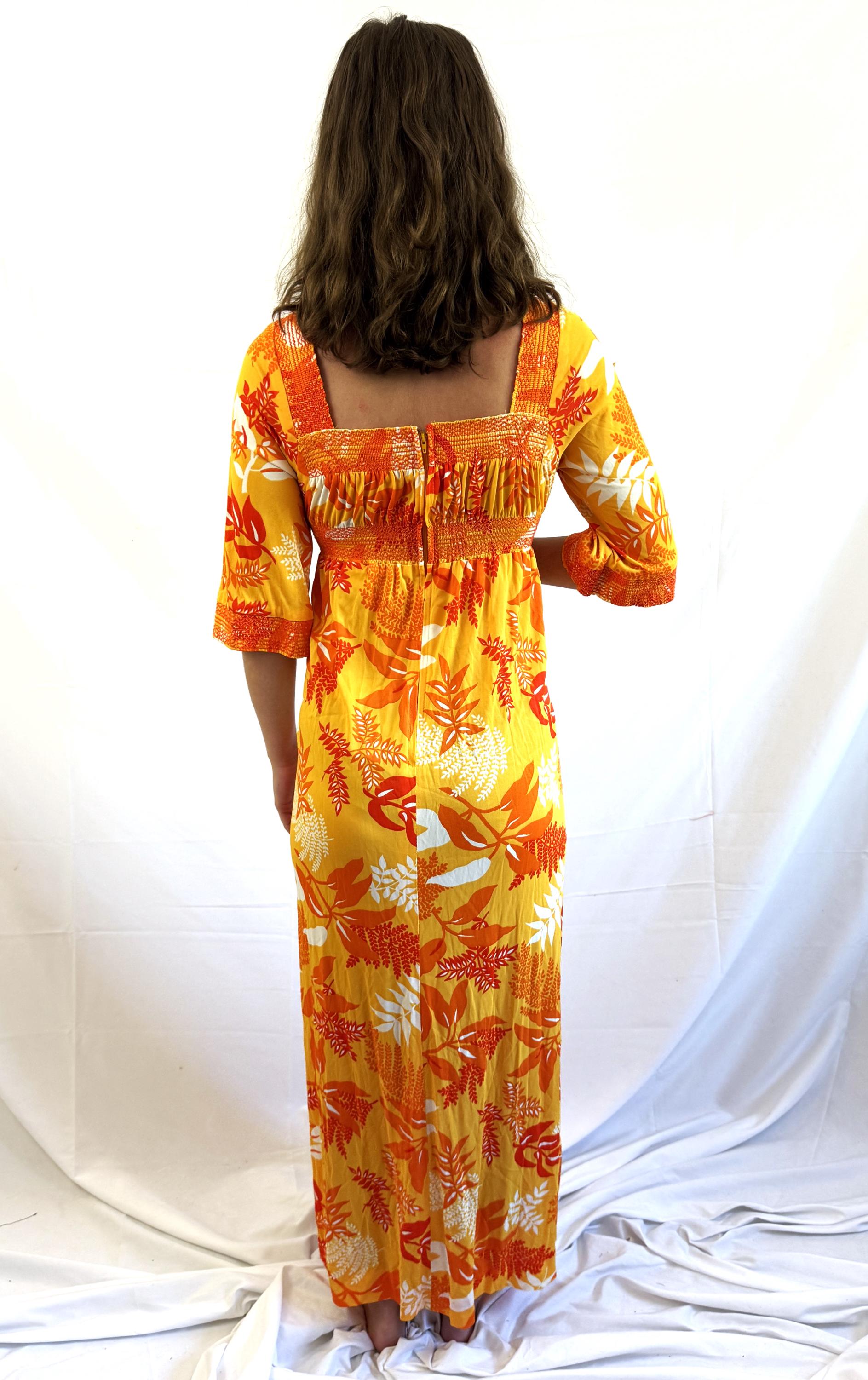 open lace back dress 1960s Royal Hawaiian, Made & Styled in Hawaii Maxi Dress