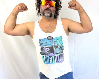 Koszulka z nadrukiem w stylu vintage z lat 80., 90. i 90., koszulka z nadrukiem w stylu triathlonu