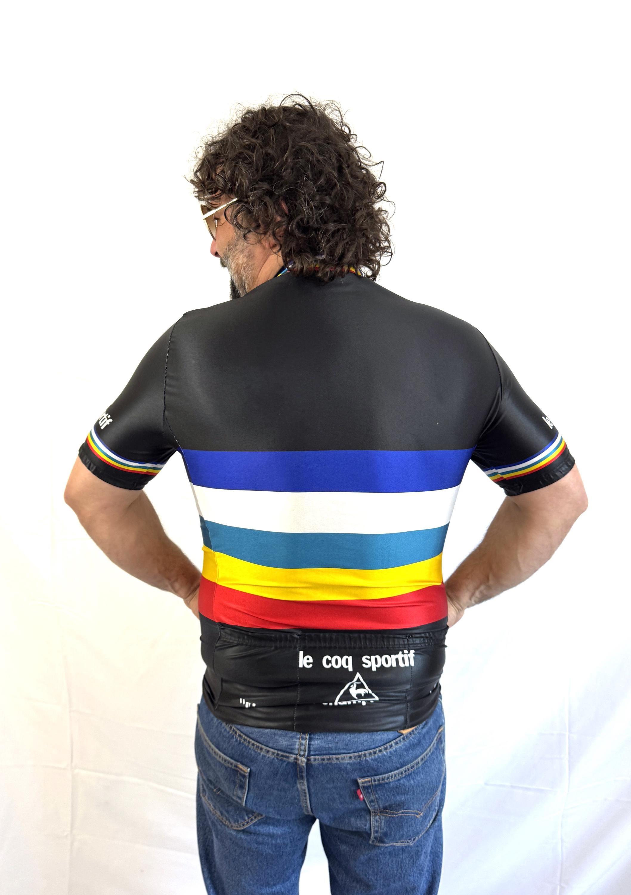 Maillot Cycliste Vintage Le Coq Sportif Années 70 – Bleu/Vert/Jaune – Taille 0/XS