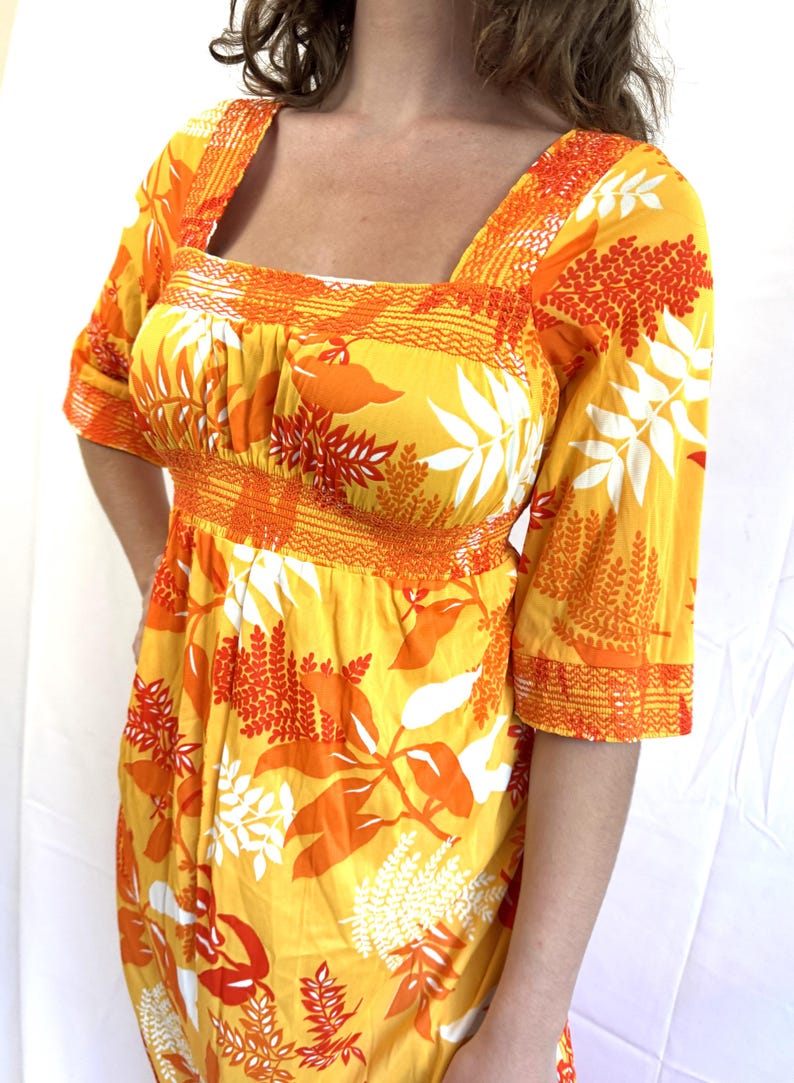 Vintage 1970 70s Fun Hawaiian Floral Tiki Luau Maxi Dress - Young ...