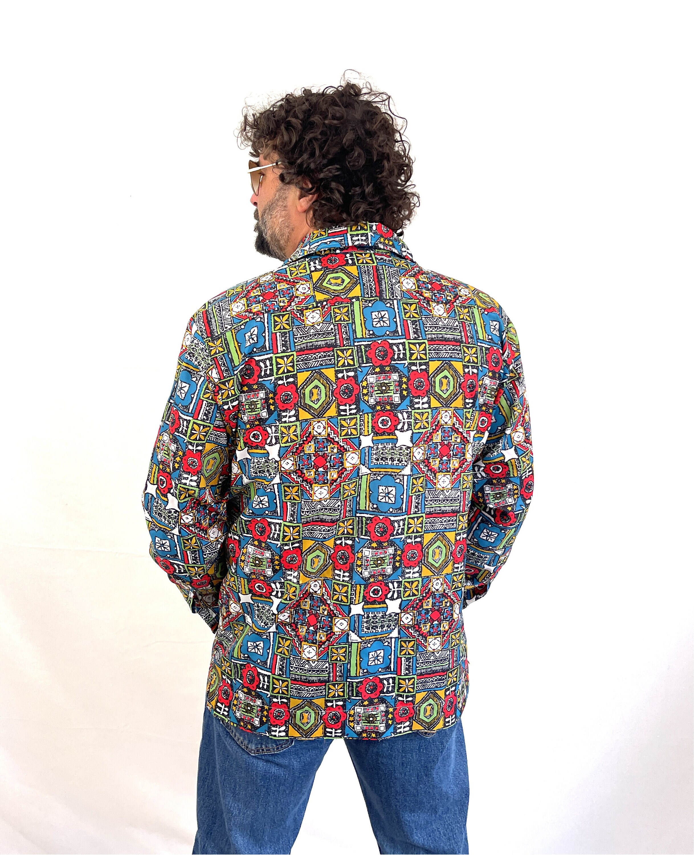 Vintage 70s RARE Psychedelic Nylon Geometric Button up Shirt