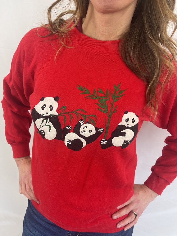 Cute Red Vintage 80s 1980s Panda Bear Sweatshirt - image 3