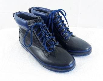 Vintage 1980s 80s Black Blue Sporto Ankle Duck Boots - Women's Size 8