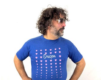 Koszulka z nadrukiem Love Heart z Oregonu z lat 80. z lat 80. XX wieku