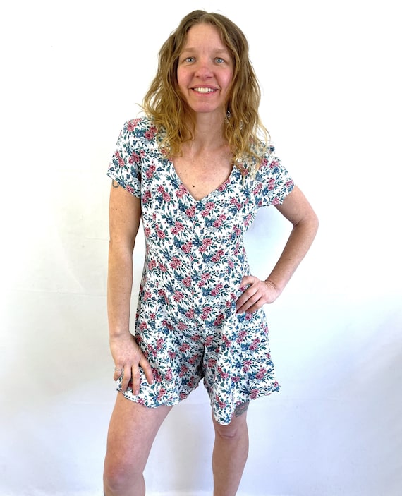 Vintage 1980s 90s Mini Floral Dress Romper - City 