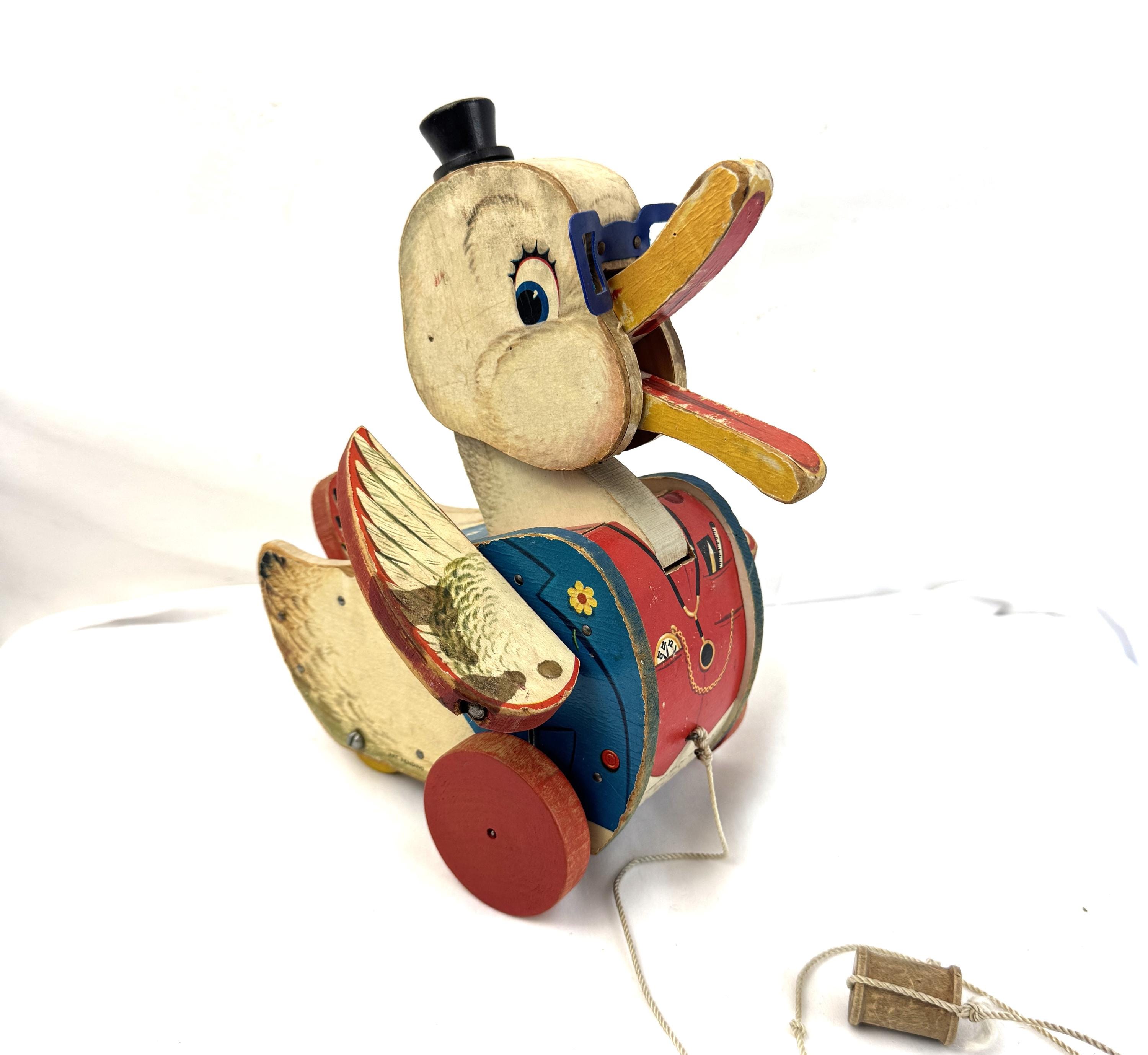 Vintage Fisher Price Dr. Doodle Duck Wooden Pull Toy - 1950s RARE