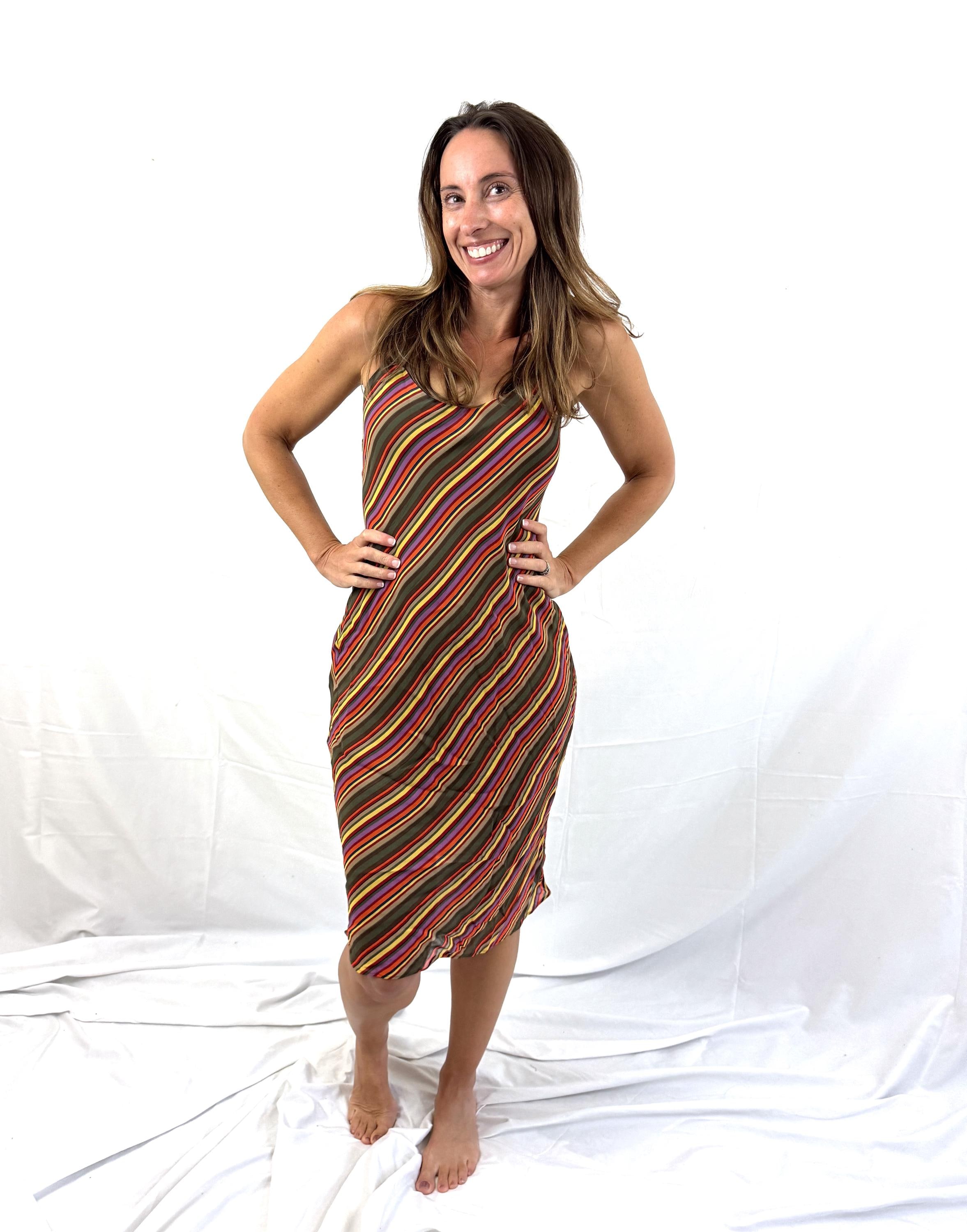 Vintage 1990s 90s Ralph Lauren Summer Striped Slip Dress - Ralph 