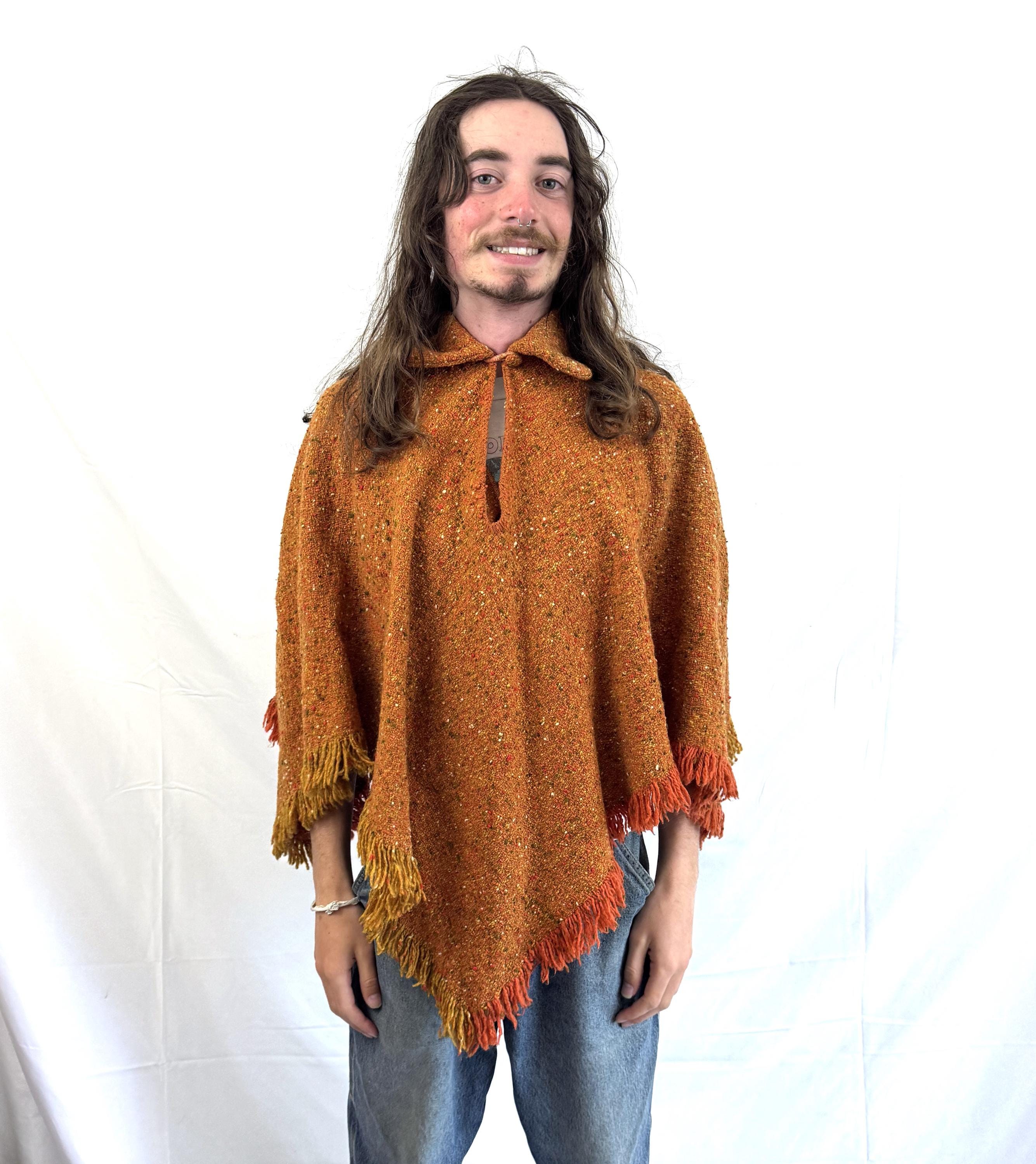 ジャケット・アウター argue SHETLAND WOOL LINEN VINTAGE PONCHO Vintage 1960s 60s Handwoven Vicuna Wool Blanket Fringe Poncho