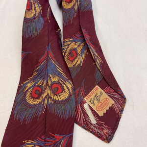 Vintage 40s 50s 1940s Rayon Necktie Tie American Game Birds Cheney Cravats Peacock image 5