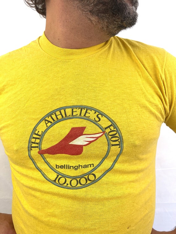 Great Vintage 80s Yellow The Athlete's Foot Tee S… - image 3