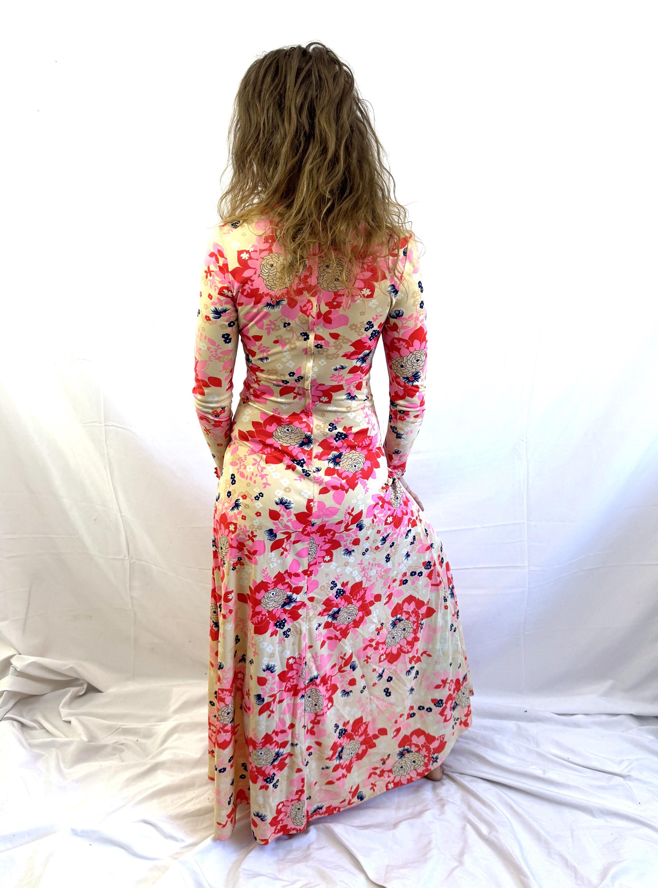 Vintage 1970s 70s Tropical Floral Luau Tiki Hawaii Hawaiian Maxi Dress ...