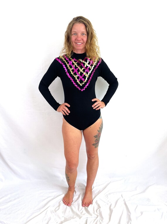 Vintage 80s 90s Sostanza Sequin Leotard Dance Cost