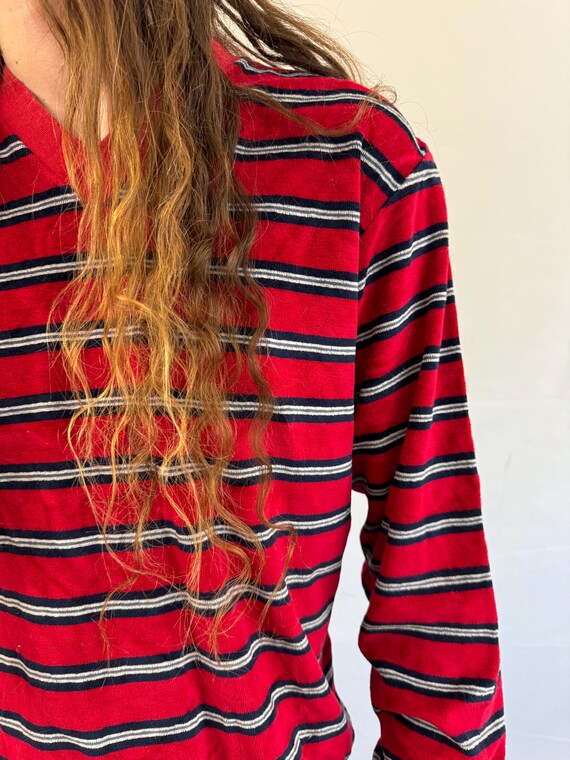 Vintage 1980s 80s Striped Velour Pullover Top - C… - image 2