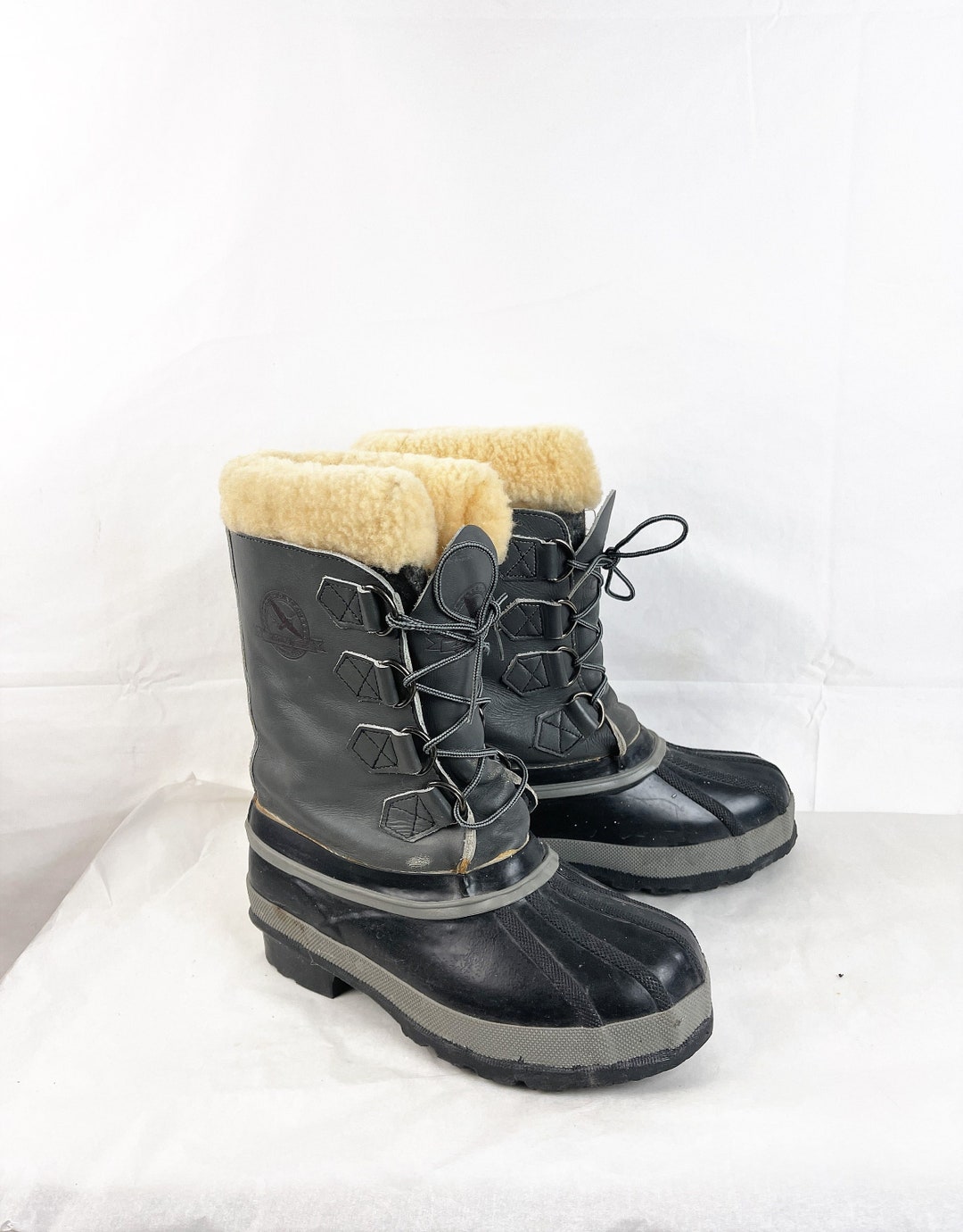 Vintage Eddie Bauer Tall Snow Boots Leather and Rubber Shearling Lining ...