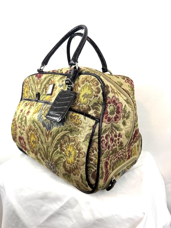 Vintage 90s Liz Claiborne Floral Tapestry Rolling Duffel Weekender