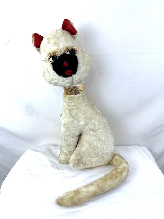 Vintage 1950s 1960s Carnival Fair Siamese Cat Stuffed Animal Plush