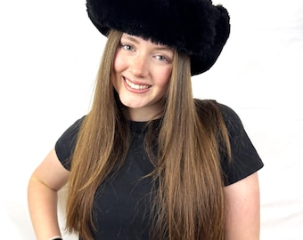 Vintage Black Faux Fur Winter Hat With Ear Flap - Etsy