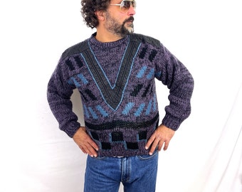 【深水光太着用】90s vintage blacks éponge Knit Vintage 80s 80s Knit Fun Sweater Pullover - Street Scenes - Etsy