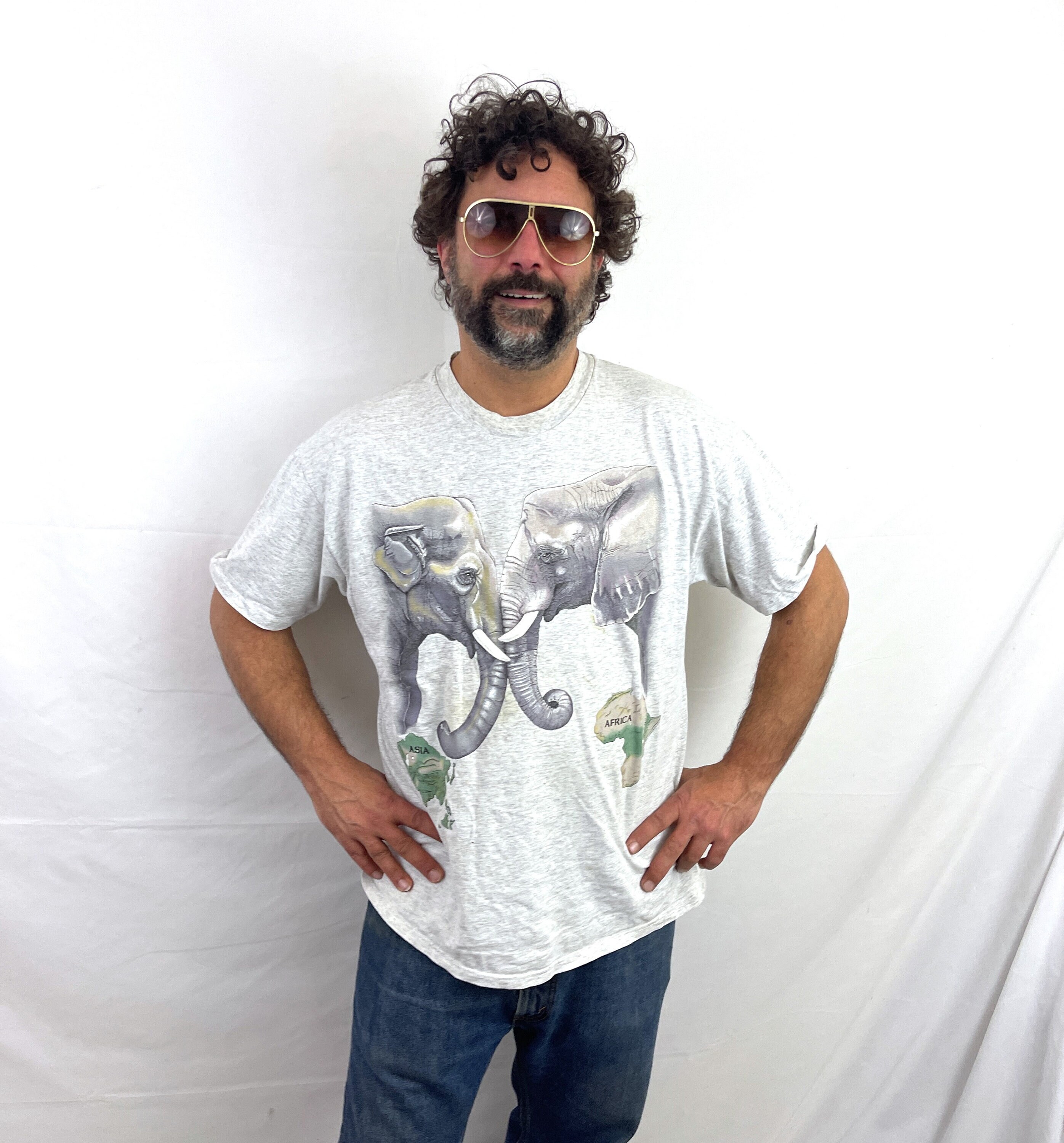 Vintage 1990s 90s 1992 Asia Africa Elephant Gray Tshirt Tee Shirt