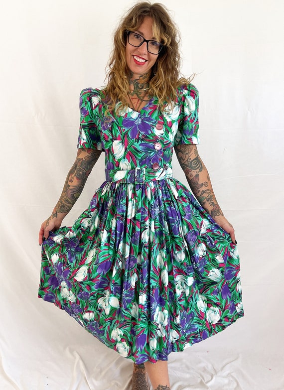 Vintage 80s 90s Floral Summer Flower Dress - image 2