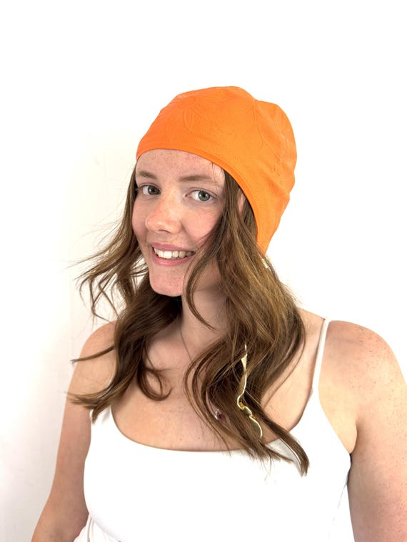 Vintage 50s 60s Sea Siren Orange Floral Swim Cap - image 1