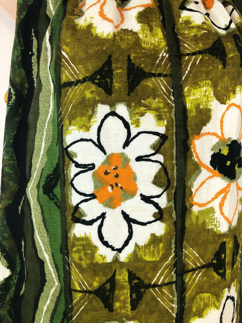 Vintage 1960s Kiyomi Hawaii Tiki Bark Cloth Hawaiian Maxi Dress