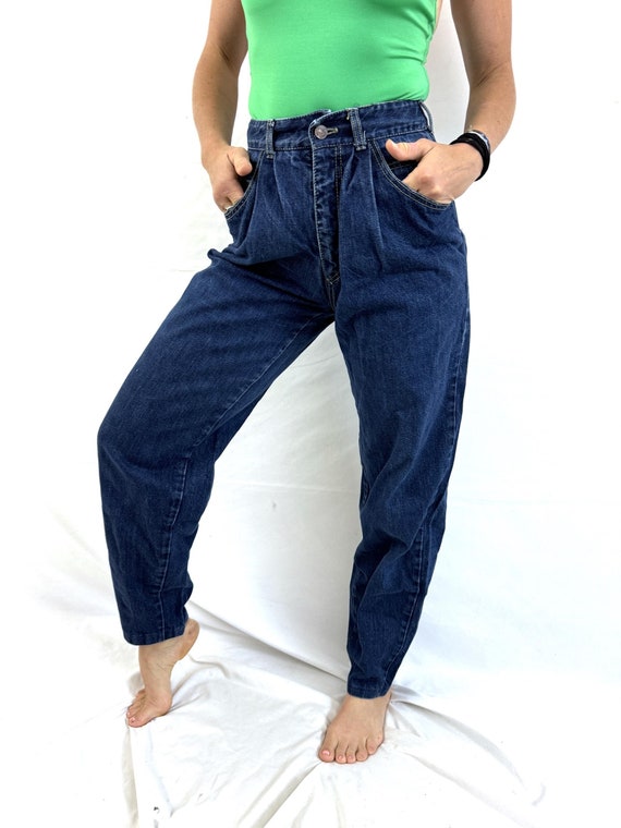【SATIIIZ】Eron Teen Brush Washed Denim Pants Vintage 80s Sasson Dark Wash Denim Pleated High Waisted