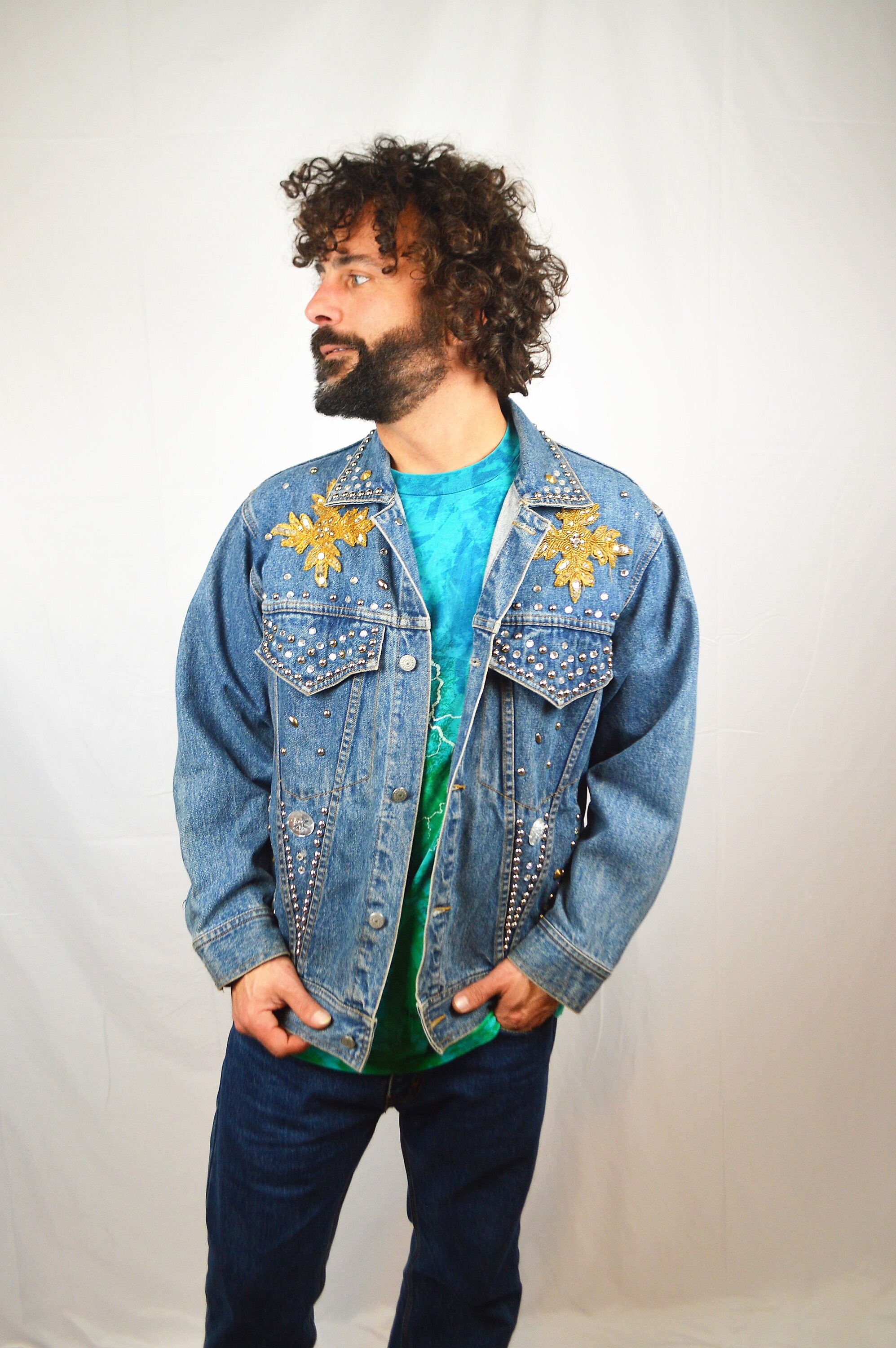 Vintage 80s Bedazzled Studded Beaded Denim Jacket Shades of | Etsy