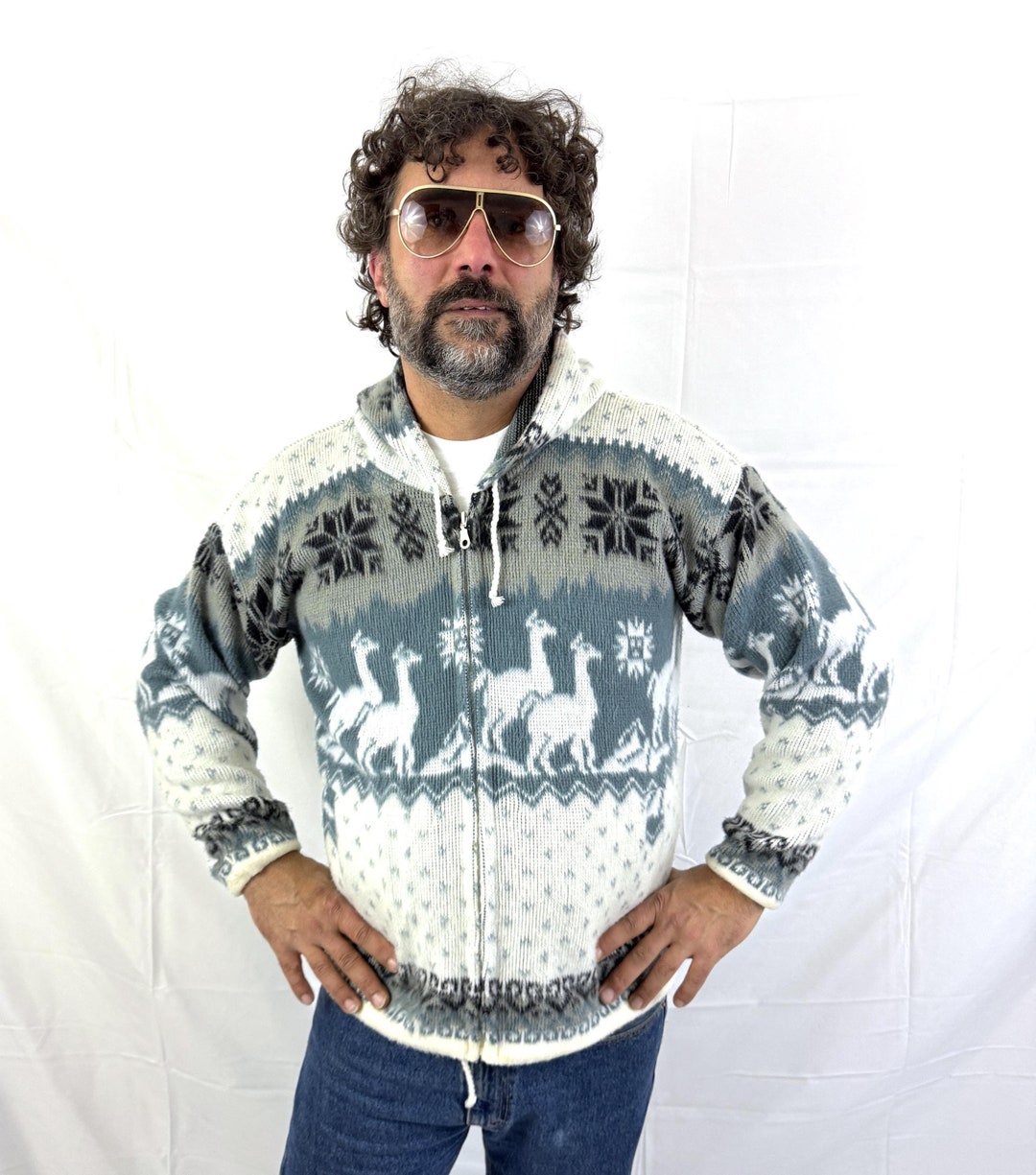 ALPACA PURA 100％ vintage zip-up blouson Andino Artesanias • Vintage • Medium • Black/white Fair Isle