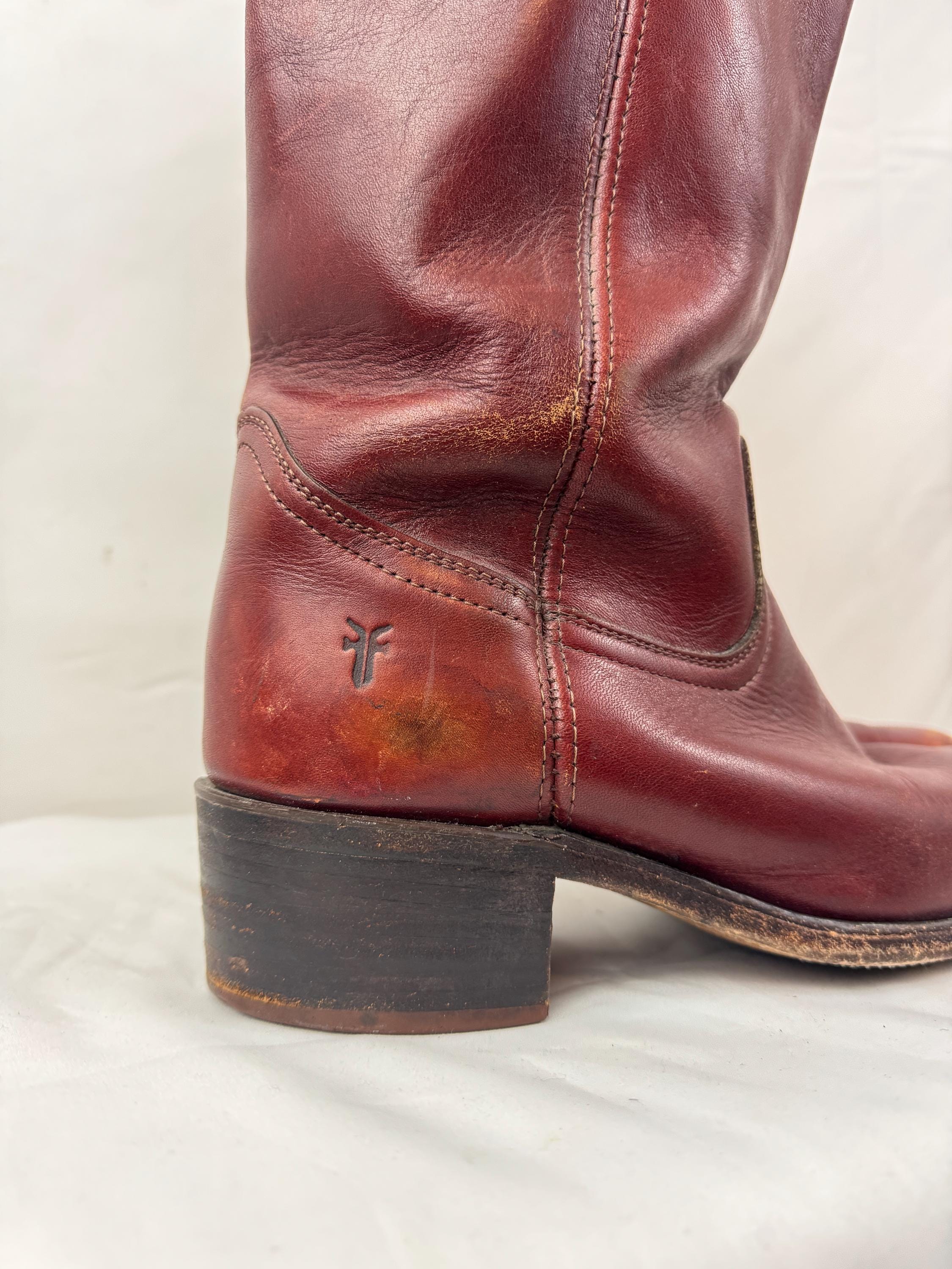 Vintage Frye Brown Leather Campus Boots Stacked Heel Made in  display picture 3
