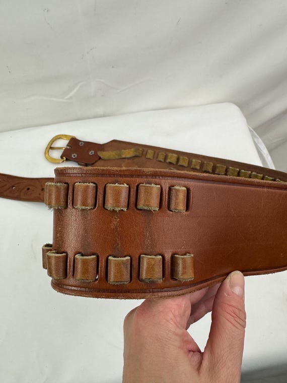 Vintage Leather Ammo Ammunition Holder Bullet Belt - by Black