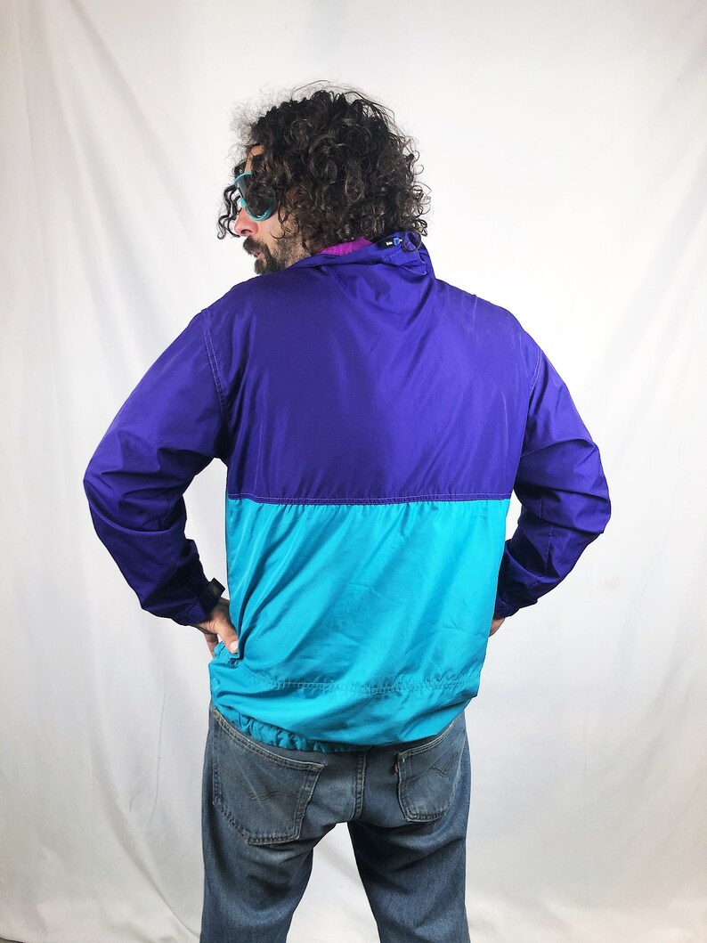 purple and turquoise jacket