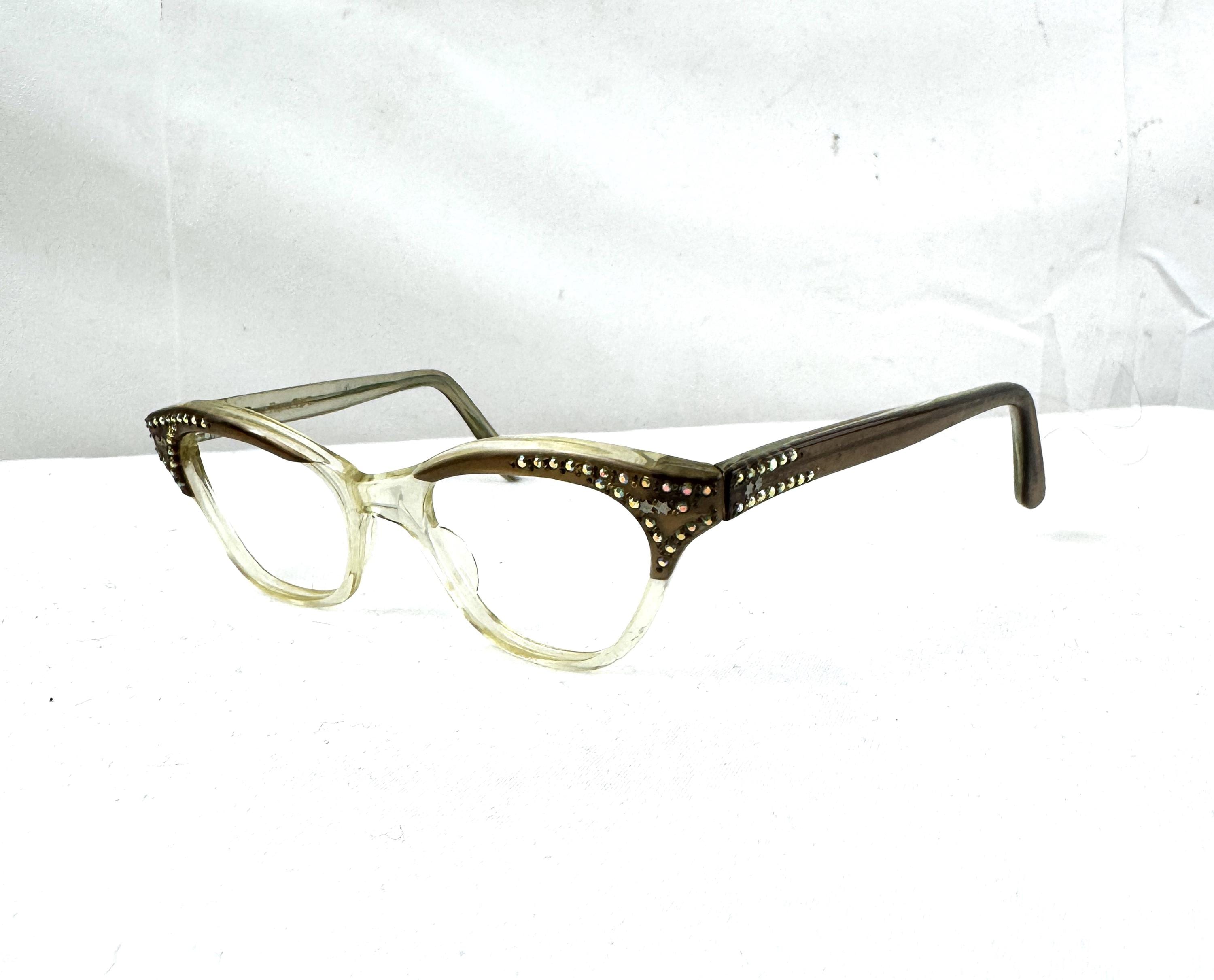1950s Sunglasses Rhinestone‎ Cateye Eye Glass Lenses Frames Marked France Hip Hop 50 main image 2