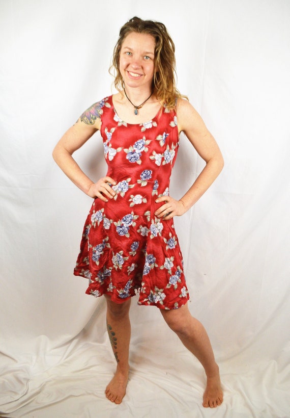 Sleeveless 90s Floral Dress Blue Mini Dress Vintage 90s Dress Floral Mini Dress Sleeveless Dress XS S 90s Vintage Dress Rampage Trilogy 2