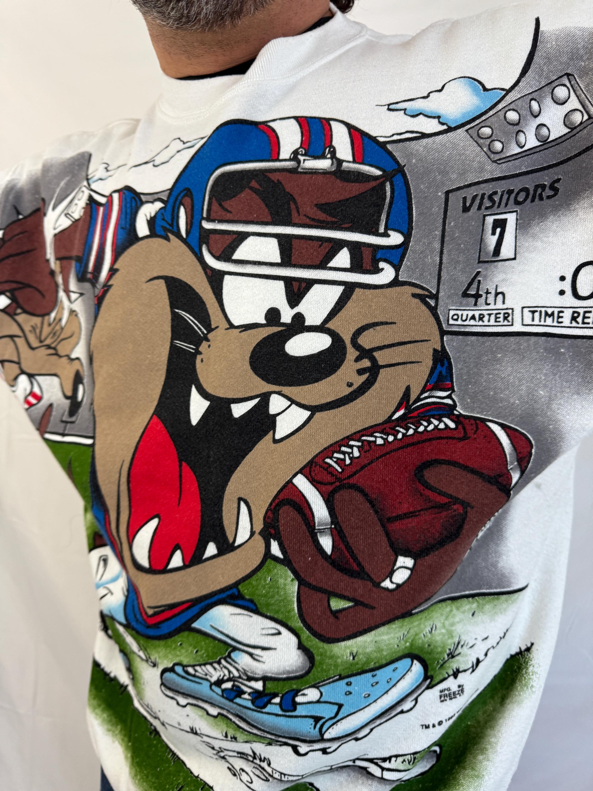 Vintage 90s Looney Tunes Taz Football Sweatshirt - Deadstock XL - Etsy
