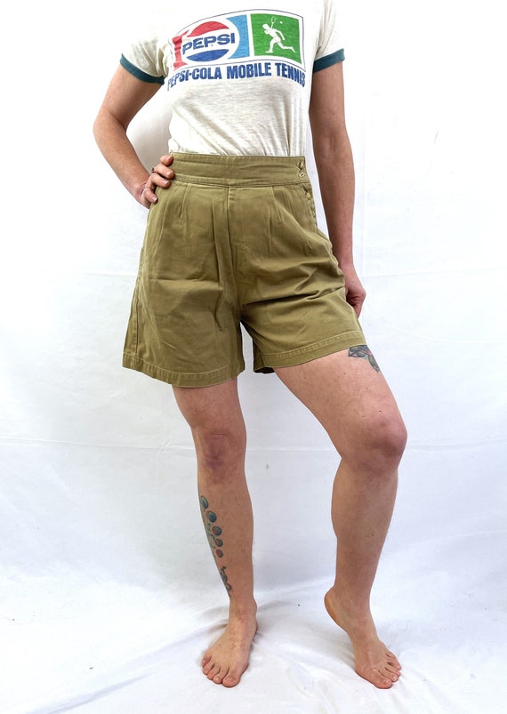 Vintage 80s 1980s Khaki Pleated Cotton Summer Bana