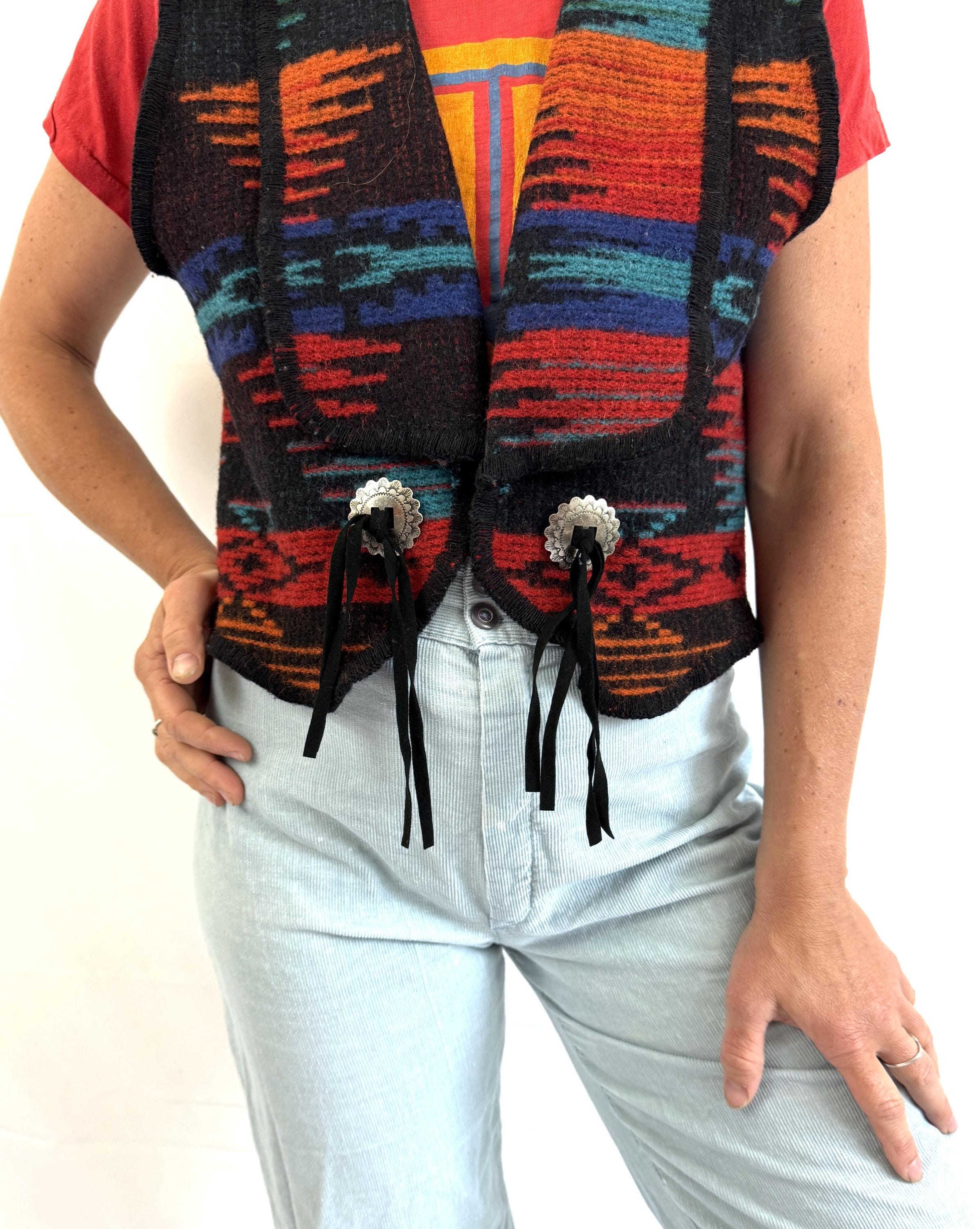 Vintage 1990s 90s Woolrich Wool Vest - Sunset Rainbow Striped