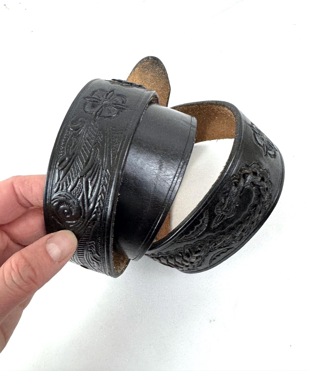 Vintage Western Braided Leather Scorpion Belt - Size 48 - Made in