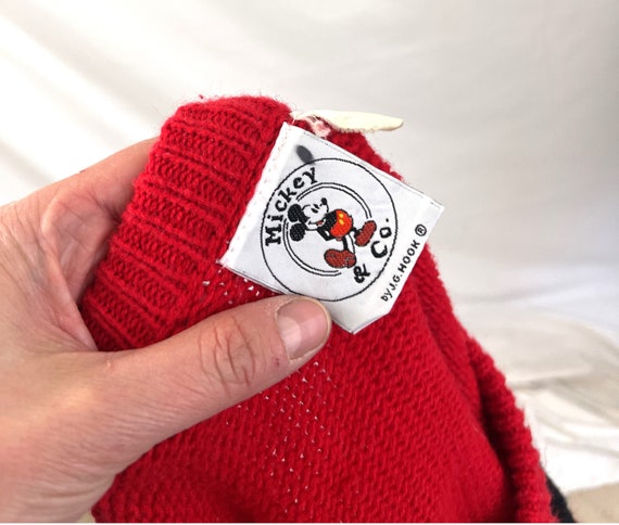 Vintage 80s 1980s Mickey Mouse J.G. Hook Red Disney Knit Sweater