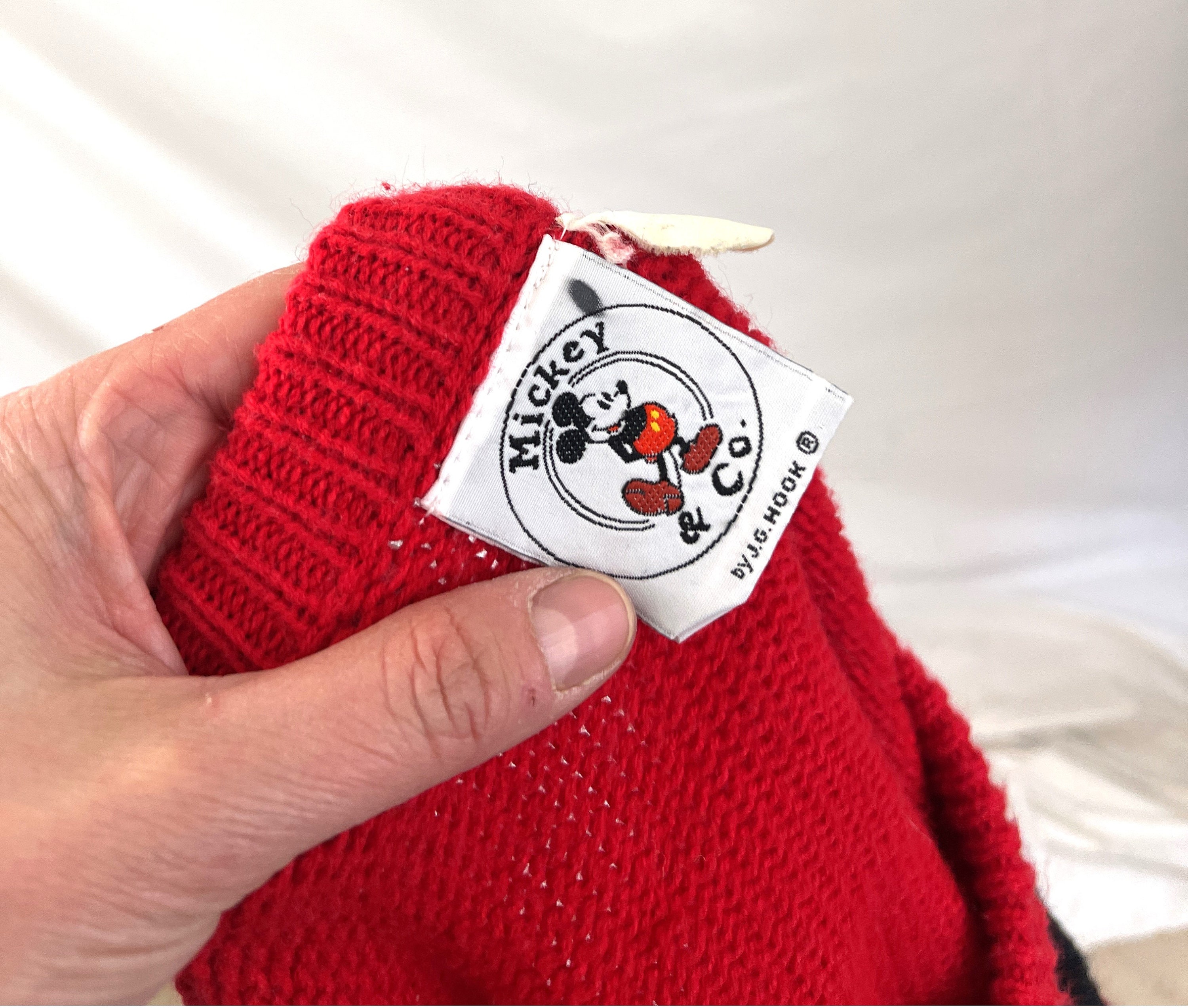Vintage 80s 1980s Mickey Mouse J.G. Hook Red Disney Knit Sweater