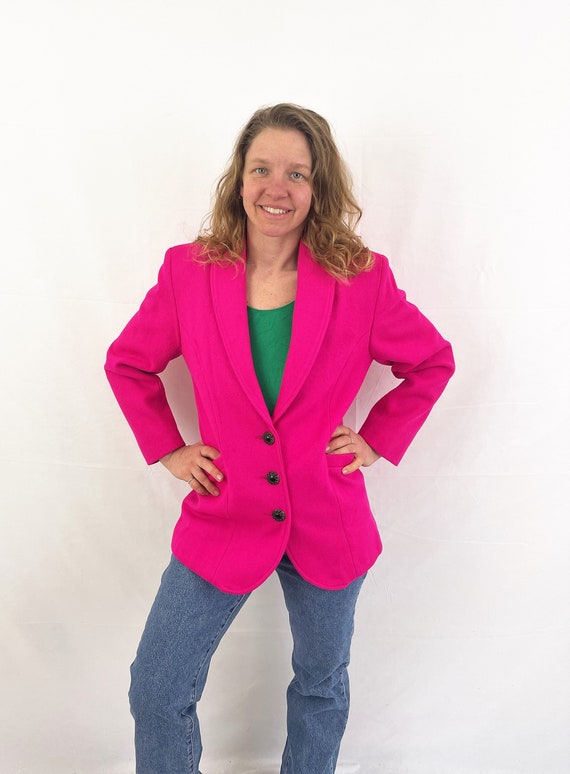 Vintage 1980s 80s Hot Pink Blazer Sports Coat Sui… - image 2