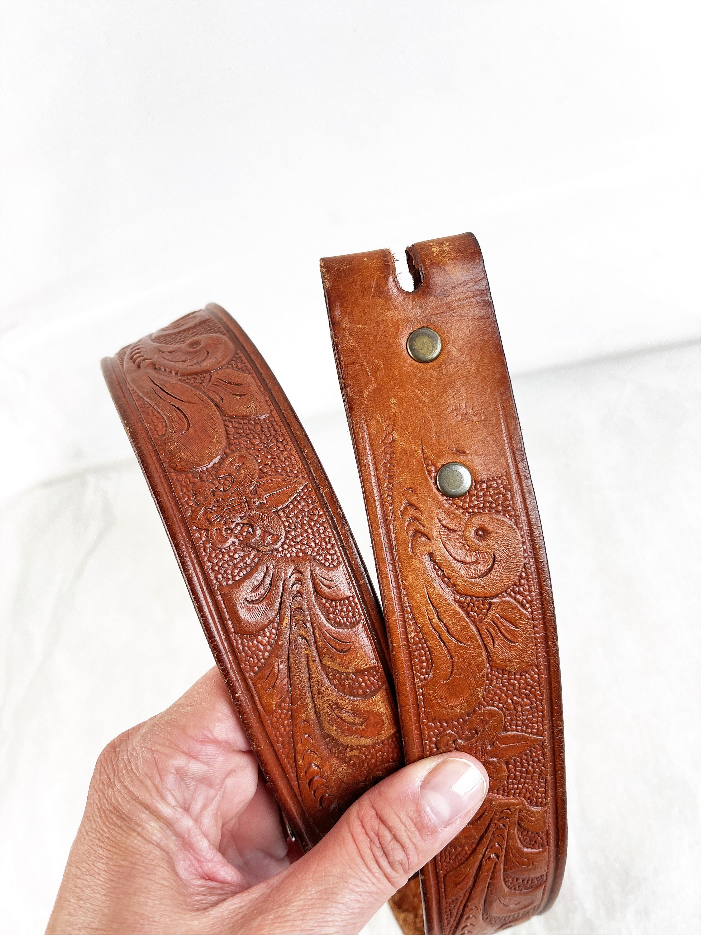 Vintage Tooled Leather Boy Scout Belt Size 30 Etsy