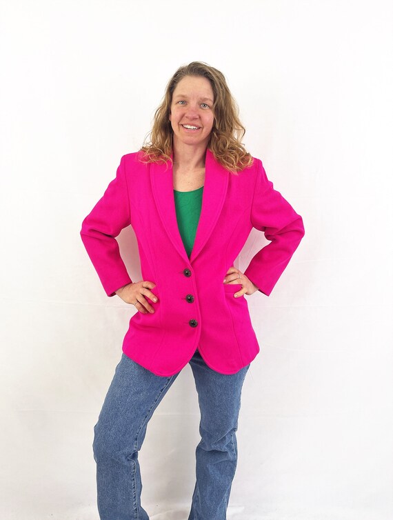 Vintage 1980s 80s Hot Pink Blazer Sports Coat Sui… - image 1