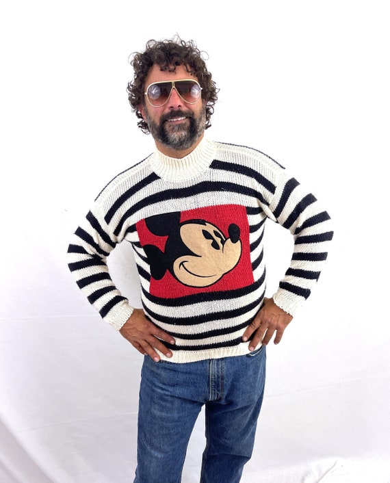 Vintage 80s 1980s Striped Mickey Mouse Knit Sweat… - image 1