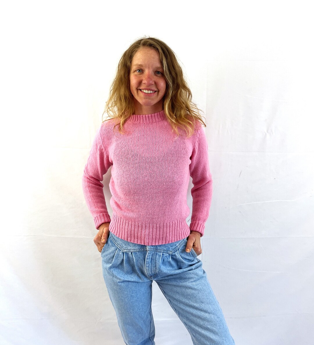 希少　90s 80s ヴィンテージ　ピンクモヘア　セーター　ユニセックス Vintage 1980s 80s Wool Pullover Pink Knit Sweater - Brass Plum